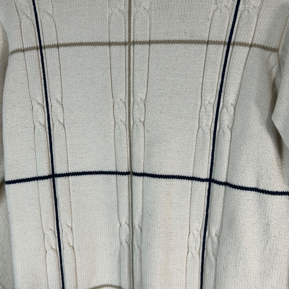 Haggar Mens Cream Cable Knit Plaid Crewneck Sweater M Medium - Picture 3 of 8